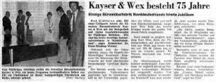 Kayser & Wex besteht 75 Jahre