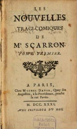 Les Nouvelles Tragi-Comiques De Mr. Scarron. 1