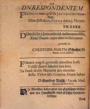 Dissertatio Juridica, De Jurisdictione Feudali Dominica