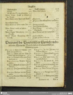 Verzeigniß der Prophetischen Sprüche, in denen vier Theilen der Prophetischen Spruchpostill zusammen gezogen