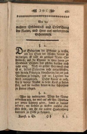 Von der wahren Erkänntniß und Erforschung der Natur, und ihrer tief verborgenen Geheimnisse.