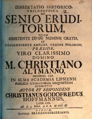 Dissertatio Historico-Philosophica De Senio Eruditorum