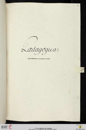 Einleitung zum zehnten Titulus (der Classis II Philosophica): Paedagogica