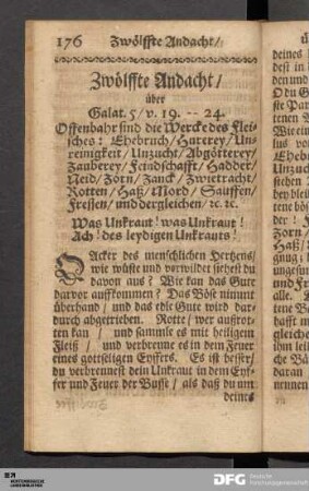 Zwölffte Andacht / über Galat. 5 / v. 19. -- 24.