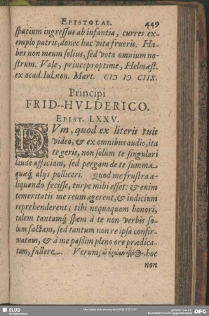 Principi Frid. Hulderico. Epist. LXXV.