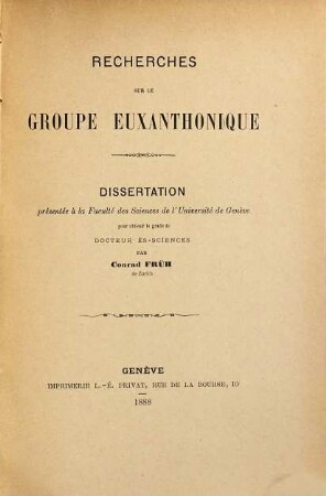 Recherches sur le groupe euxanthonique