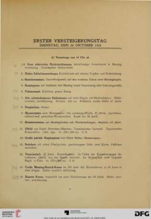 Erster Versteigerungstag (Nr. 1-406)