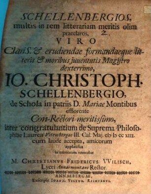 Schellenbergii multis in rem litterariam meritis olim praeclari : [Progr.]