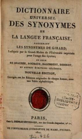 Dictionnaire universal des synonymes de la langue française : contenant les synonymes de Girard, Tome 2nd. I-Z