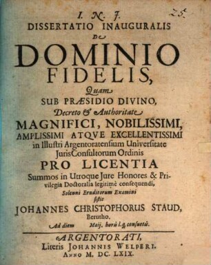 Dissertatio Inauguralis De Dominio Fidelis