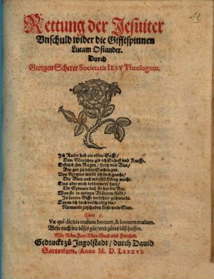 Rettung der Jesuiter Vnschuld wider die Gifftspinnen Lucam Osiander