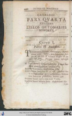Catalogi Pars Quarta Exhibens Libros Octonariis Minores.