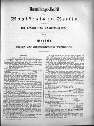 No. III. Bericht über die Steuer- und Einquartierungs-Deputation