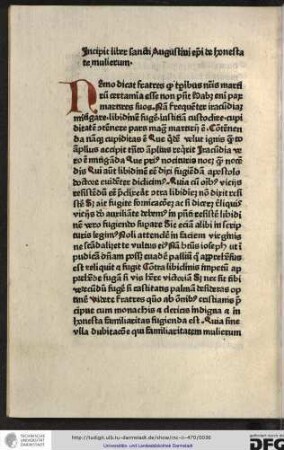 Incipit liber sancti Augustini episcopi de honestate mulierum.