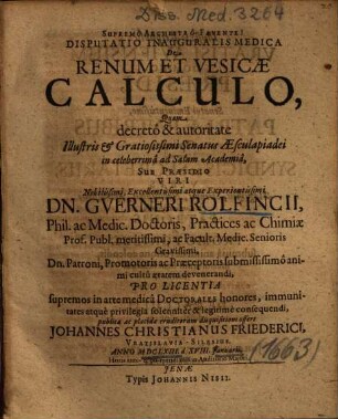 Disputatio Inauguralis Medica De Renum Et Vesicae Calculo