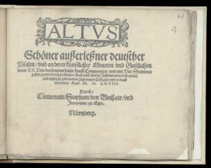 Schöner außerleßner deutscher Psalm ... mit vier Stimmen ... Altus