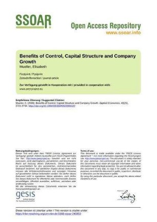 Benefits of Control, Capital Structure and Company Growth