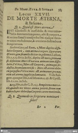 Locus XXVII. De Morte Aeterna, & Inferno