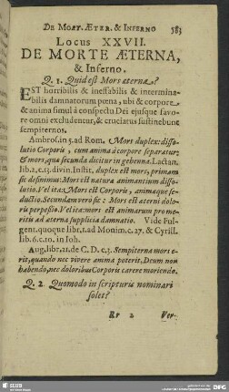 Locus XXVII. De Morte Aeterna, & Inferno