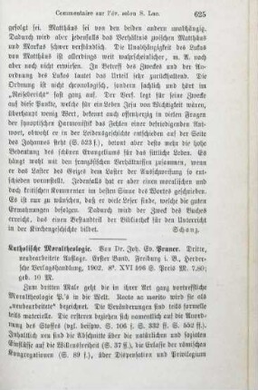 625-628 [Rezension] Pruner, Johann Evangelist von, Katholische Moraltheologie