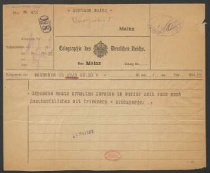 Brief an B. Schott's Söhne : 19.05.1919