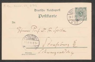 Postkarte an Friedrich Spitta : 28.02.1898