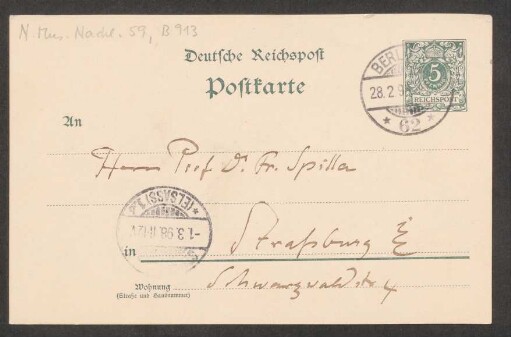Postkarte an Friedrich Spitta : 28.02.1898