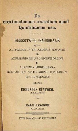 De coniunctionum causalium apud Quintilianum usu