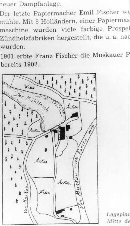 Bad Muskau-Köbeln. Papiermühle (später Papierfabrik), Lageplan, um 1850, Repro