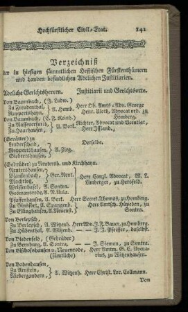 Verzeichniß der in hiesigen saemmtlichen Hessischen Fuerstenthuemern und Landen befindlichen Adelichen Justitiarien