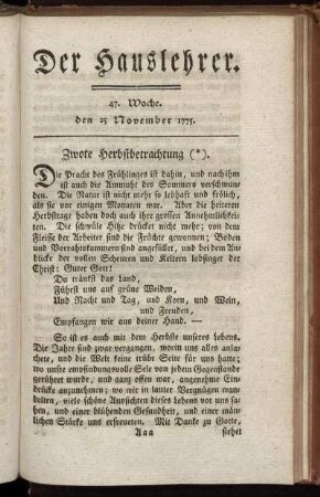 47. Woche, den 25. November 1775