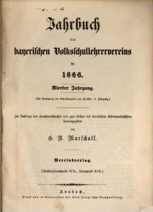 Jahrbuch des Bayerischen Volksschullehrervereins. 4. 1866