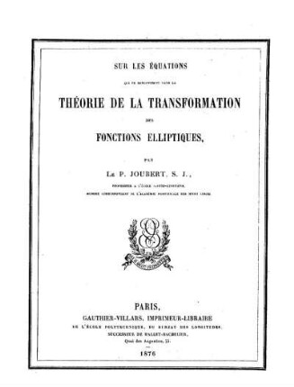 Sur les équations qui se rencontrent dans la théorie de la transformation des fonctions elliptiques