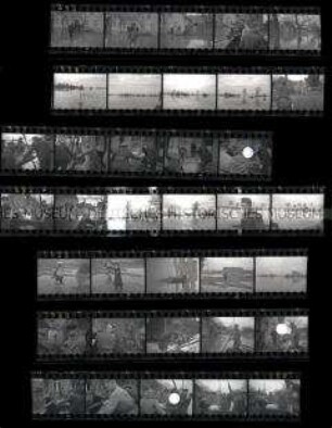 Schwarz-Weiß-Negative mit Aufnahmen von der Überschwemmung 1947 im Oderbruch in und bei Wriezen