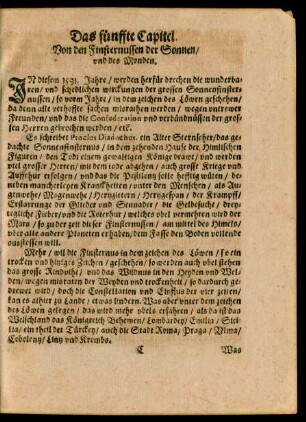 Das fünffte Capitel. Von den Finsternussen der Sonnen/ und des Monden.