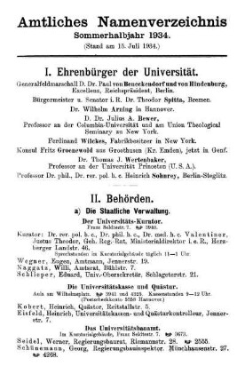 Amtliches Namenverzeichnis Sommerhalbjahr 1934.