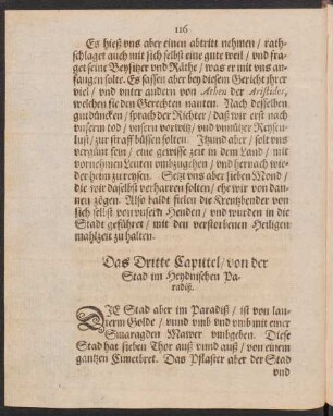 Das Dritte Capittel/ von der Stad im Heydnischen Paradiß.