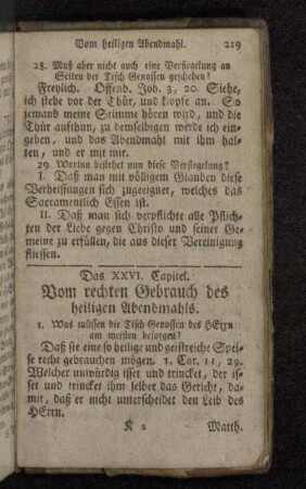 Das XXVI. Capitel. Vom rechten Gebrauch des heiligen Abendmahls.