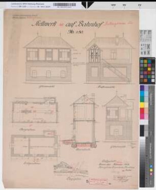 Stellwerk "Mt" auf Bahnhof Recklinghausen-Süd: Ansichten, Grundrisse, Schnitt, M. 1:50 Hgs, Sknr.: 2, Fanr.: 9, Bunr.: 1