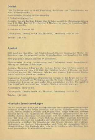 Diathek ; Artothek ; Historische Sondersammlungen