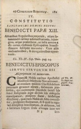 IV. Constitutio Sanctissimi Domini Nostri Benedicti Papae XIII.
