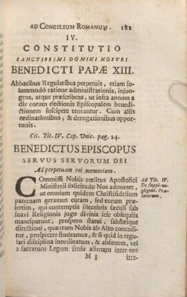 IV. Constitutio Sanctissimi Domini Nostri Benedicti Papae XIII.