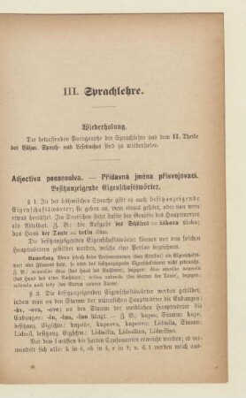 III. Sprachlehre