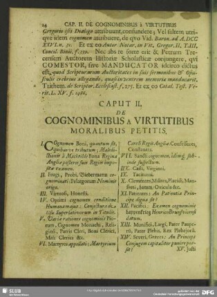 Caput II. De Cognominibus A Virtutibus Moralibus Petitis