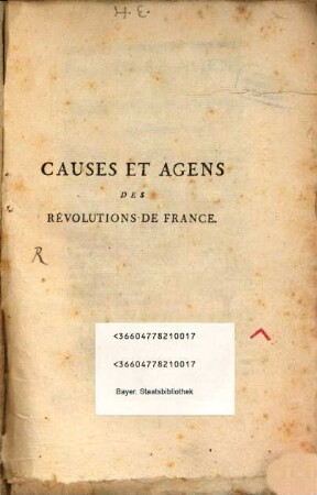 Causes Et Agens Des Révolutions De France