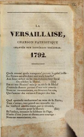 Chansons républicaines de 1792 et de 1833 : profession de foi ; [la Versaillaise, chanson patriotique]