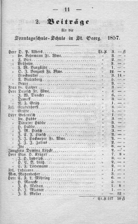 2. Beiträge für die Sonntags-Schule in St. Georg. 1857.
