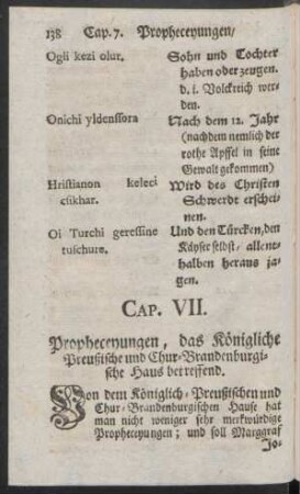 Cap. VII. Propheceyungen, das Königliche Preußische und Chur-Brandenburgische Haus betreffend