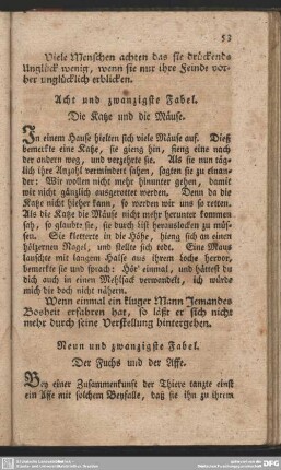 Neun und zwanzigste Fabel. Der Fuchs und der Affe
