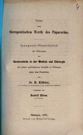 Ueber den therapeutischen Werth des Papaverins : Inaug.-Diss.